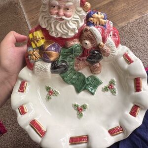 Festive Santa and Teddy Bear Holiday Plate